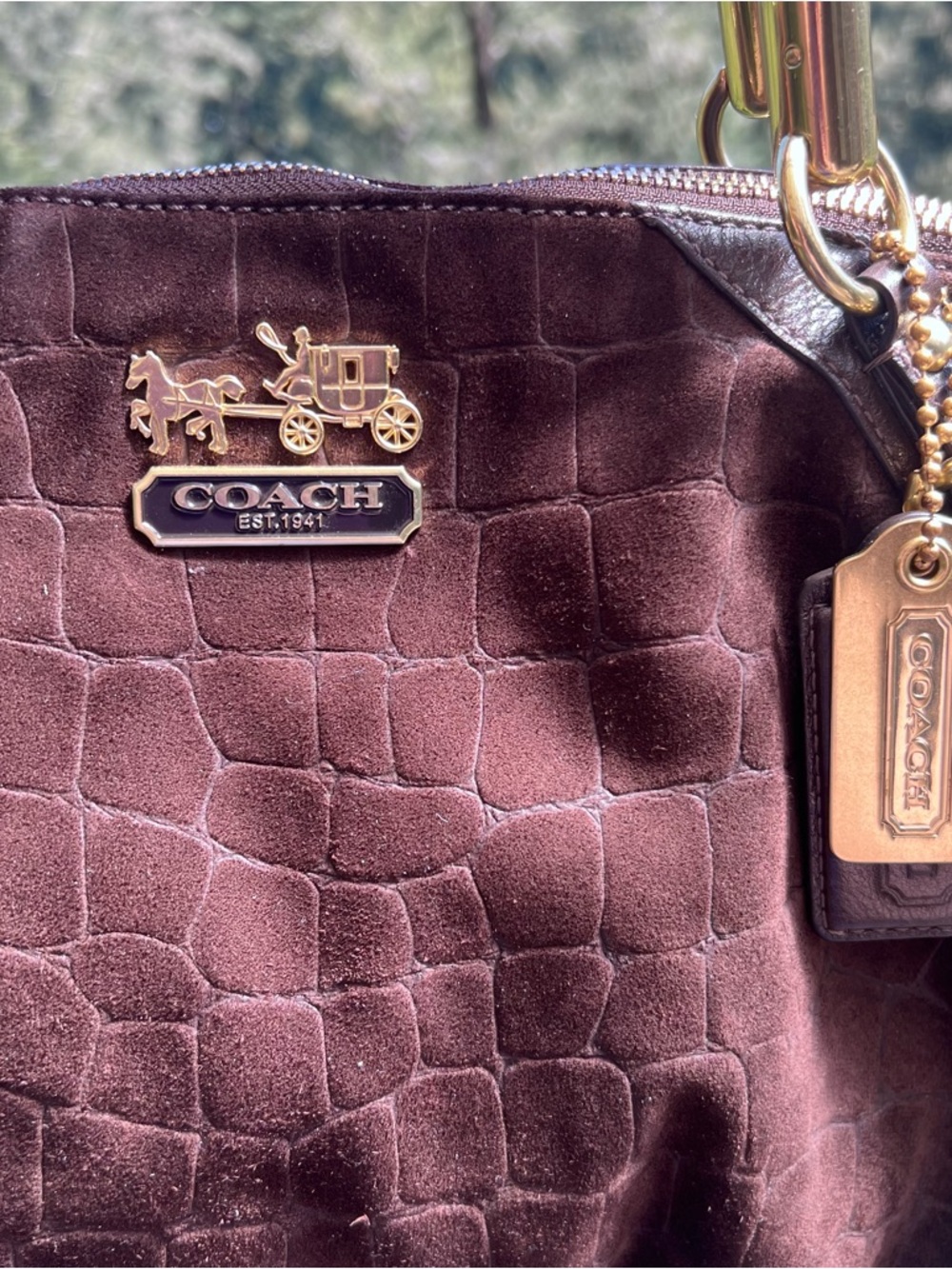 VINTAGE COACH Y2K Croc Embossed Brown Suede Sophia Satchel w Gold Hardware 15949 - Picture 3 of 15